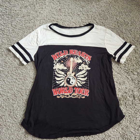 NO Boundaries womens Black Stripe jr size X Large 15/17 T shirt Wild Hearts - Picture 1 of 6